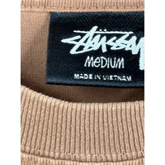 Stussy Pigment Dyed Long Sleeve Tee Men’s Medium Cotton Brown Crewneck 1140319 - Picture 4 of 15